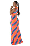 Mock Neck Multicolor Maxi Dress