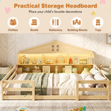 Full Size Montessori Floor Bed with Storage and LED Lights