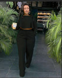 Elegant Work Wear Two Piece Set Fall Clothes for Women Ruffles Crop Top and Wide Leg Pants Suits Matching Sets Sexy Club Outfits