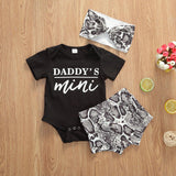 Newborn Infant Baby Girls Clothes Sets Shorts Sleeve Romper Tops , Shorts , Headband InElegant Modern Design For Daddys Girl