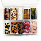 10 Rolls Leopard Print Nail Foils Transfer Paper Amber Nail Art Stickers Snake Skin Manicure Set Decal Animal Nails Decoration