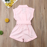 Baby Girls Clothes Sleeveless Turn-down Collar One-Pieces Romper Solid Color Girls Jumpsuit Dress for Girls