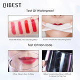 QIBEST Matte Liquid Lipstick Sexy Red Black Nude Lipgloss Waterproof Long Lasting Velvet Lip Gloss Makeup Lip Stain Tint 34Color