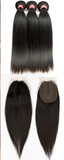 Brazilian Straight Human Hair Bundles with 2x4 Lace Closure | 3 Bundles & Closure Set