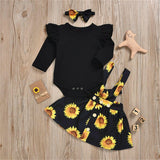 Baby Girls New Fashion Sunflower Floral Romper Toddler Dress Newborn Headband Outfits Girl Sundress Clothes Set
