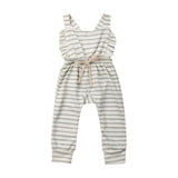 Newborn Baby Girl Boy Backless Striped Ruffle Romper Overalls Jumpsuit Clothes In Retro Style For Boys And Girls