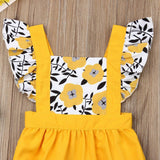 Summer Newborn Baby Girl Clothes Fly Sleeve Sunflower Print Romper Jumpsuit One-Piece Outfit  For Girls