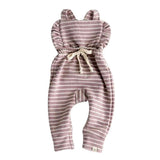Newborn Baby Girl Boy Backless Striped Ruffle Romper Overalls Jumpsuit Clothes In Retro Style For Boys And Girls