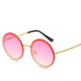 Famous Luxury Round Retro Rimless Elegant Woman and Lady Sunglasses Style With Zircons and Diamonds and UV400 Protection