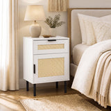 Rattan Nightstand with Drawer and Storage Cabinet