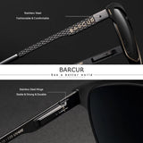 BARCUR Polarized Men’s Sunglasses – Fashionable Square Stainless Steel Frame UV400 Protection Anti-Reflective Outdoor Sports & Driving Eyewear – Original Design Casual Style with Premium Polycarbonate Lenses