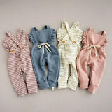 Newborn Baby Girl Boy Backless Striped Ruffle Romper Overalls Jumpsuit Clothes In Retro Style For Boys And Girls