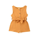 Newborn Baby Girl Kids Solid Romper Jumpsuit Playsuit Sleeveless Bow Belt Clothes Outfit For Summer
