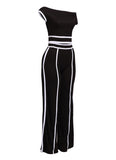 Off Shoulder Short Sleeve Top with Wide Leg Pants