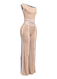 Off Shoulder Short Sleeve Top with Wide Leg Pants