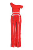 Off Shoulder Short Sleeve Top with Wide Leg Pants