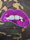 Camouflage Sequin Lips Split Sleeve Jacket