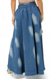 Denim Tie Dye Maxi Skirt With Shirt Sleeves Belt