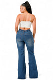 Curvy Lace-Up Shredded Flare Denim Pants