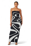 Multi Color Waves Strapless Maxi Tube Dress
