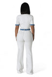 Two Piece Knit Pants Set with Denim Trim