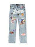 Politics Patch Straight Leg Jean - Blue Wash
