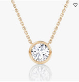 AGI Certified 1.00 Ctw Bezel Set Round Lab Grown Diamond Pendant - G/VS Clarity in Choice of 14K White or Yellow Gold