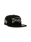 New Era 5950 Dodgers Side LA Metallic Script Hat - Black/Silver