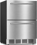 Kismile 24 Inch Built-In Double Drawer Refrigerator, 5.0 Cu.Ft Under Counter Beverage Fridge for Wine & Beer, Stainless Steel