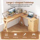 L-Shaped Computer Desk with Reversible Drawer and Cabinet