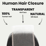 Malaysian Straight 4x4 Transparent Lace Human Hair Closure