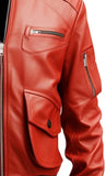 Men's Red Leather Bomber Jacket