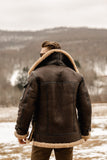 Men’s Brown B3 Flying Aviator Shearling Leather Long Jacket Coat