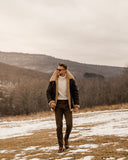 Men’s Brown B3 Flying Aviator Shearling Leather Long Jacket Coat