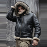 Men’s Hooded RAF Aviator B3 Sheepskin Black Shearling Jacket