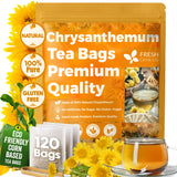 Premium Chrysanthemum Flower Tea Bags. Chrysanthemum Flower Herbal Tea. No Sugar, No Caffeine, No Gluten, Vegan.