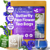 Premium Butterfly Pea Flowers, Tea Bags, 100% Natural and Pure from Butterfly Pea Flowers, Hand-made, Made With Natural Materials-Corn Fiber Tea Bag, Sugar/Caffeine/Gluten Free