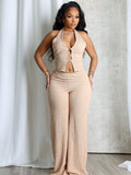 Summer Halter Sleeveless Backless V neck Tube Top Breasted Sexy Two Piece Sets