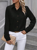 Spring Summer Casual Single Breasted Solid Color Color Matching Long Sleeve Collared Shirt Women Top
