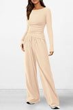 Autumn Casual Suit Asymmetric Long Sleeve T Shirt Wide Leg Pants Casual Wear Sportswear