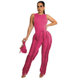 Women Clothing Two Piece Set Tassel Trousers Sleeveless Casual Suit Lace Summer Sexy