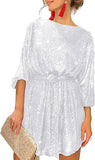 Summer Sequined Round Neck Long Sleeve Casual Loose Beaded Dress