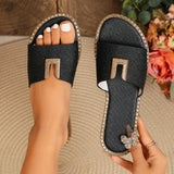 Metal Buckle Flat Slippers Women Lightweight Open Toe Rhinestone Beach Slippers