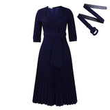 Autumn Winter Women Clothing Office Tailored Collar Pleat Waisted Dress
