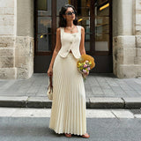 Summer Elegant Pleated Skirt Two Piece Sets Women