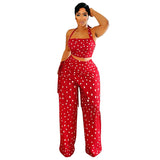 Women Wear Casual Thin Tassel Polka Dot Wide Leg Pants Set