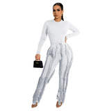 Women Clothing Suit Tassel Lace Jumpsuit Two Piece Set Solid Color Sports Autumn Winter