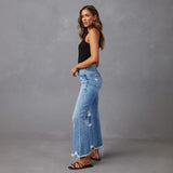 Ripped Tassel Washed Wide Leg Women Jeans