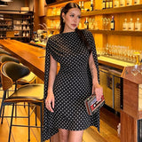 Women Clothing Summer Casual Polka Dot Printed Sleeveless Swing Collar Flouncy Slim Fit Short Dress