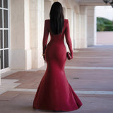 Women Clothing Fall Sexy Cropped Round Neck Long Sleeved Dress